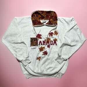 VINTAGE 90s Canada Fall Leaf Sweatshirt Size S Maple Heather Grey Pullover